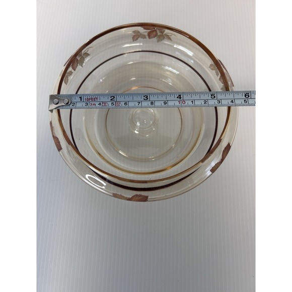 Glass Bowl For Hurricane Lamp Amber With Leaves - Picture 6 of 6